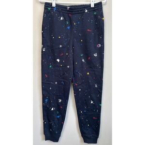 Champion Sweatpants Joggers Youth Size L Navy Blue Paint Splatter‎ Logo Athletic